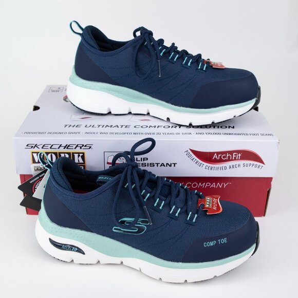 NWT Skechers Composite Safety Toe Slip Resistant Arch Fit Sneaker Size 6 - Picture 1 of 16